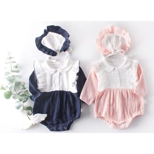 Newborn baby girls clothing set ruffles lace romper cotton linen infant jumpsuit for girls overalls children outfits pajamas hat