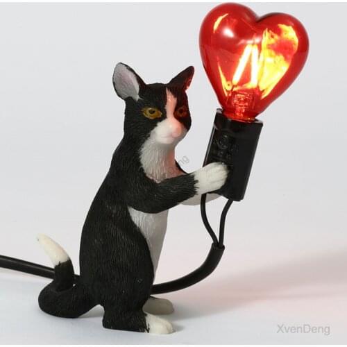 Cat Night Lights Love Heart Bulb Table Lamps Bedroom Bedside Desk Lamp Kids Birthday Holiday Gifts Animal Stand Light Fixtures
