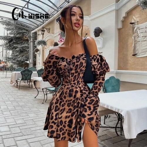 CNYISHE Fashion Leopard Print Off Shoulder Party Dress Women 2021 Sexy Midnight Clubwear Dresses Female Baddie Outfits Vestidos