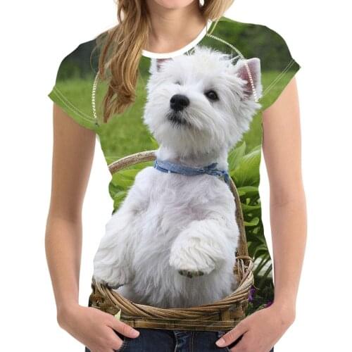 NOISYDESIGNS West Highland White Terrier Print Women Summer T Shirts Westie Puppy Design Girl T-shirts Fashion Fitness Tops Tees