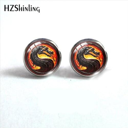 2020 New Fire Dragon Stud Earring Fighting Games Earrings Handmade Round Glass Dome Art Photo Jewelry