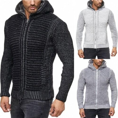 2021 New Mens Turtleneck Hooded Knitwear Autumn and Winter Twist Zipper Cardigan Sweater