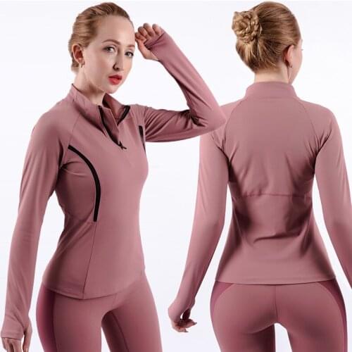 2021 New Womens High-elastic Quick-drying Stand-up Collar Long-sleeved Fitness Clothing Training Sweating Sports Long-sleeved