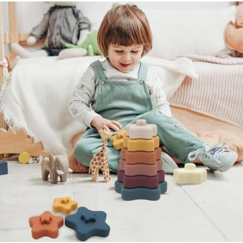 2021 New Arrivals Baby Health Silicone Star Heart Rubber Teether Fidget Toys Building Blocks Baby Educational Baby Toys