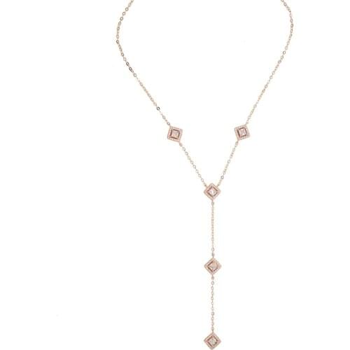 New silver Color square pendant tear drop drip charm Lariat Y shape sexy women summer lucky long necklace 41+5cm chain