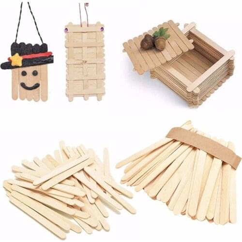 50Pcs/Lot Colored Wooden Popsicle Sticks Natural Wood Ice Cream Sticks Kids DIY Hand Crafts Art Ice Cream Lolly Cake Tools