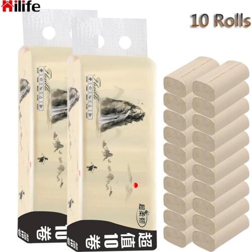 4 Layers 10 Rolls Bamboo Pulp Hand Towels Home Bath Kitchen Tissue Roll Skin-friendly Coreless Toilet Paper Toilet Roll Paper