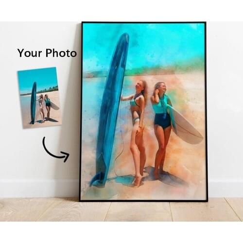 Custom Your Personal Family Pet Car, Lover Photos Watercolor Digital Painting Poster Wall Canvas Personalized Gifts Prints Decor