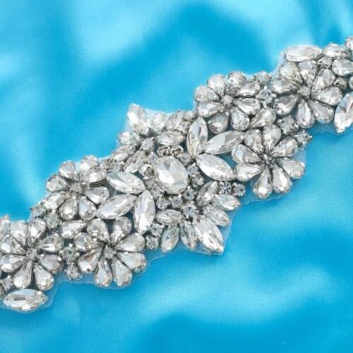 Handmade Rhinestone Sticker Pearl Crystal Applique Silver Accessories Net Wedding Dresses Wide Garment Beaded Gold Bridal S162