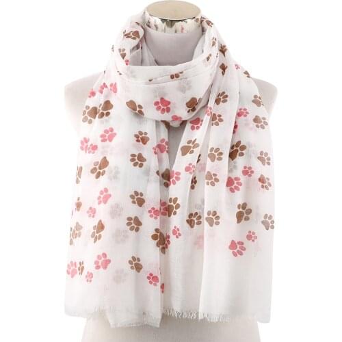 OLOME Fashion Animal Dog Paw Print Scarf Ladies Grey Beige Soft Long Scarves and Shawls Women Stoles Hijab Foulard Female