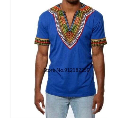 Blue Men African Clothes 2021 Brand New Afriacn Dashiki Dress T Shirt Men Slim Short Sleeve Tee Shirt Homme African Clothing