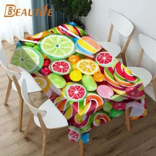 Candy Tablecloth Waterproof Oxford Fabric 3D Printed Table Cloth Restaurant Wedding Decoration Table Cover Banquet Party 0816