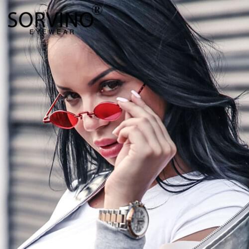 SORVINO Designer Small Red Square Sunglasses Women 2020 Vintage Brand Festival 90s Tiny Oval Sun Glasses Shades SP117