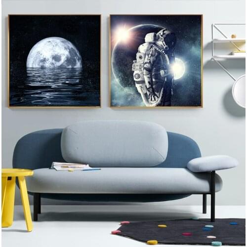 Modern Art Poster Space Astronaut Planet Canvas Painting Painting Picture Simple Living Room Wall Decoration Studio Aisle Mural