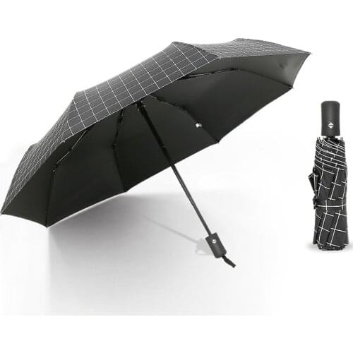 Windproof Travel Umbrella MANUAL OPEN Waterproof Three Folding Metal shaft Pongee Fabric Compact Women Men Umbrellas Lattice