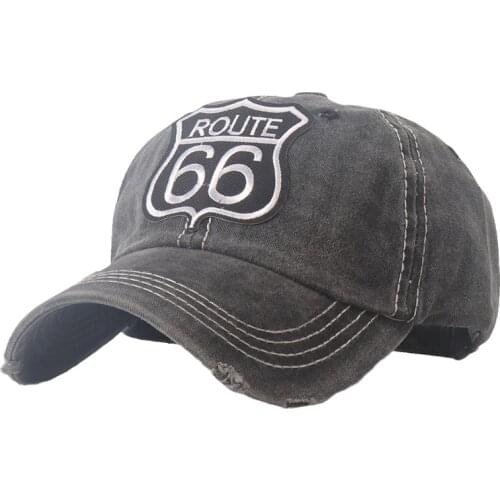 2021Vintage Washed Cotton ROUTE 66 Embroidery Baseball Cap Hat for Women Men Outdoor Sports Caps Good Quality Hip Hop Fitted Cap