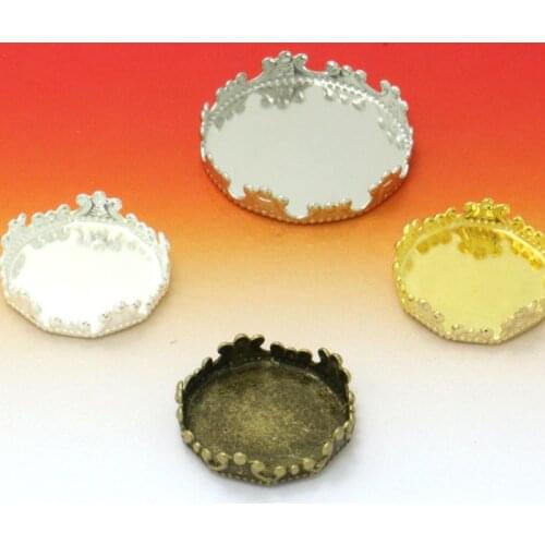 30pcs 15/20/25mm Crown Vintage Pendant for Necklace Popular Jewelry Rhodium Silver Gold Plated Cameo Setting Charm Blank Tray