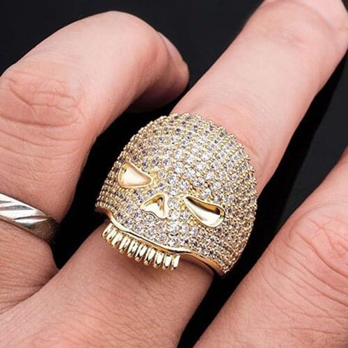 New Hip Hop Jewelry Claw Setting AAA+ CZ Stone Bling Iced Out Fashion Skull Finger Rings Party Rapper Gifts for Men and Women