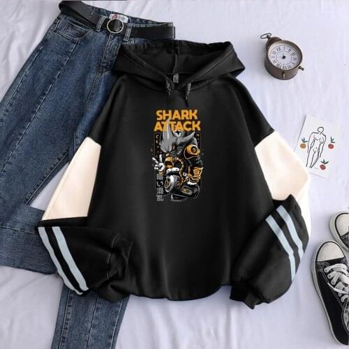 Funny Shark Attack Cartoon Graffiti Sweatshirts Casual High Street Patchwork Hoodies Harajuku Oversize Winter Hoodie Streetwear