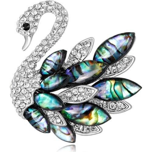Natural Abalone Shell Swan Brooch Crystal Animal Brooches Clothing Ornament for Women Fashion Wedding Jewely AH034