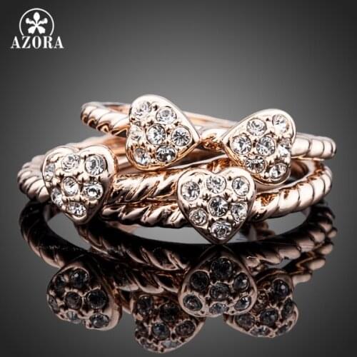 AZORA Elegant Four Leaf Clover Rose Gold Color Stellux Austrian Crystal Ring TR0111