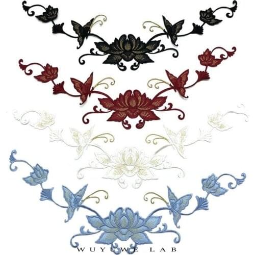 1pc Blue White Black Butterfly Embroidery Iron on Patches Sewing for Cheongsam Dress Appliques Stickers Fabric DIY Accessories