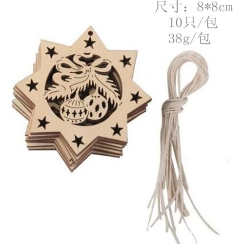 10pcs Wooden Christmas Pendants for Home Wooden Hollow Ornament Christmas Tree Hanging Pendant Decoration Xmas Decoration