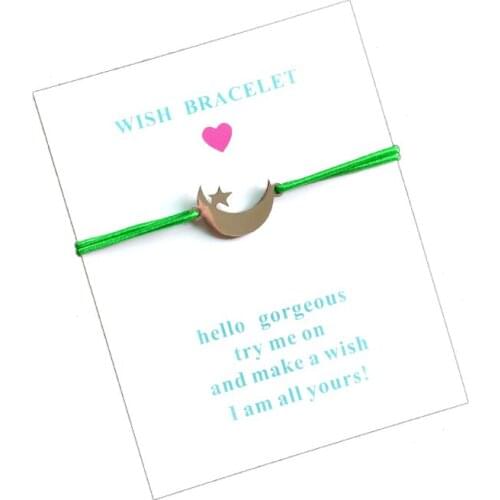 10pcs/lot Wish Card Bracelet Triple Moon and Star Stainless Steel Charm Adjustable Cord Unisex Friendship Lucky Bracelet