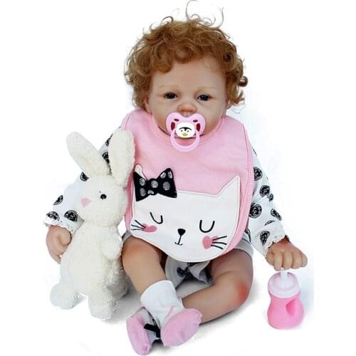 2018 Hot Sale Cheap Curly Hair Bebe Reborn Babies 22inch 55cm Silicone baby Reborn Vinyl Doll Toys for children Gift Juguetes