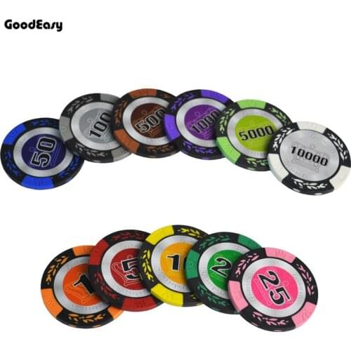 25PCS/Lot 14g Crown Wheat Texas Hold'em Clay Poker Chips Set with Trim Sticker Casino Club Metal Poker Coins Wholesale price