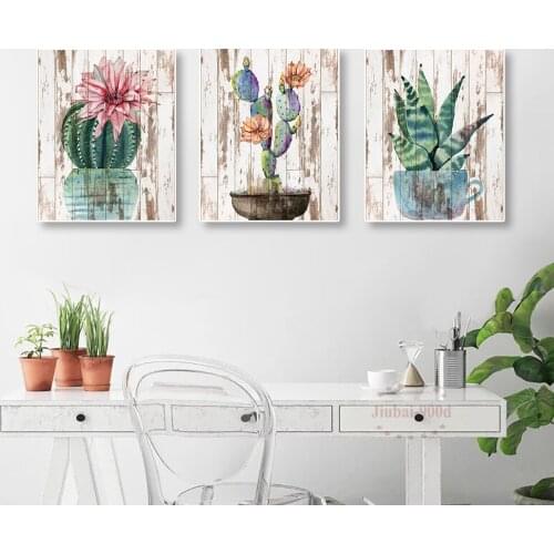 3pcs set 5d diamond painting Watercolor Cactus Aloe Plant full diamond embroidery square round drill 3d mosaic home decoration