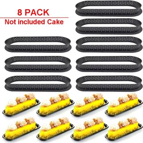 8PCS Black Cake Mold Perforated Cutter Oval-Shape Mousse Circle Ring Tart Tart Decorating Kitchen Accessories silicone mold