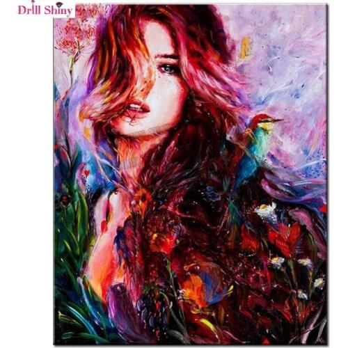 Diy Diamond Embroidery Mosaic pattern Red Hair Beauty girl Round Rhinestone Diamond Painting Cross Stitch kits Decoration Gifts