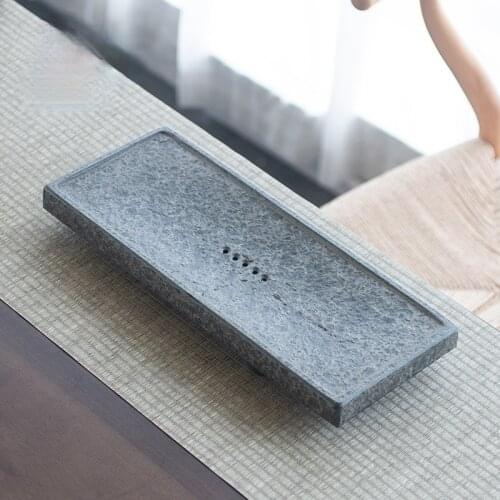Black Stone Tea Tray Accessories Vintage Chinese Style Drainage Tea Tray Water Storage Bandeja Comida Teaware Tools DI50CP