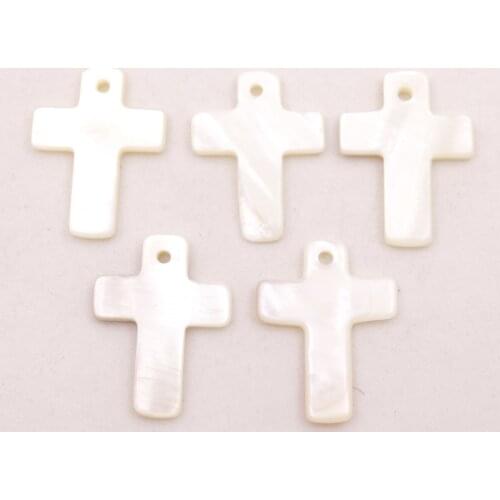 5 PCS Cross Shell Charms Pendant Natural White Mother of Pearl 17mmX22mm