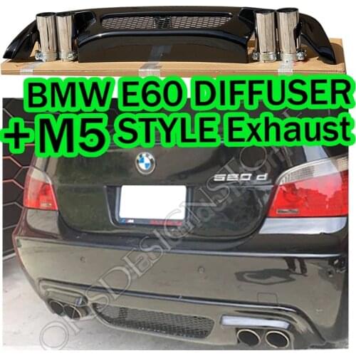 For BMW E60 M 2003 - 2010 TECH Rear Bumper Diffuser ABS Plastic piano Black Rear Diffuser Bumper + M5 STYLE EXHAUST (4 piece )