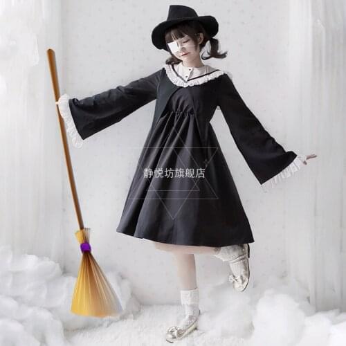 Halloween cosplay gothic dress japanese sweet lolita dress navy collar flare sleeve loose victorian dress kawaii girl loli cos