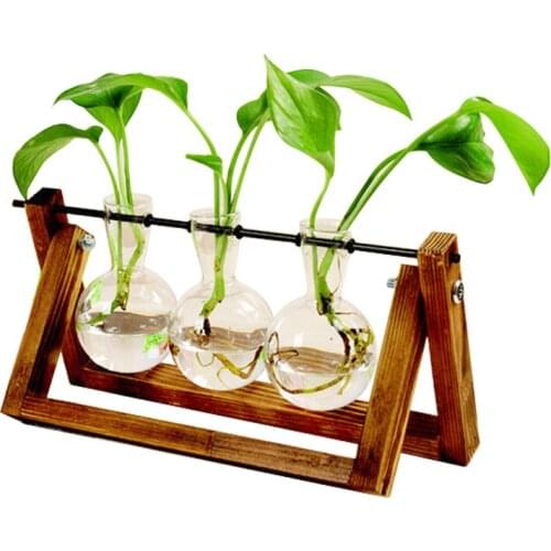 Terrarium Creative Hydroponic Plant Transparent Vase Wooden Frame vase decoratio Glass Tabletop Plant Bonsai Decor flower vase