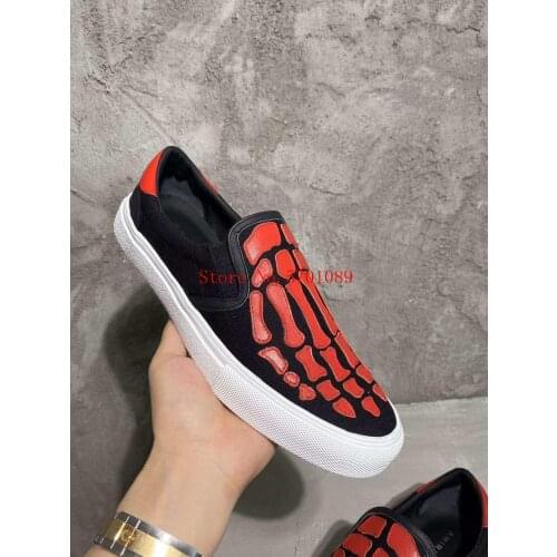Man Fashion Skeleton Slip-on Sneakers Skel Toe Slip-on Sneakers Bone Leather Canvas Rubber New Shoes