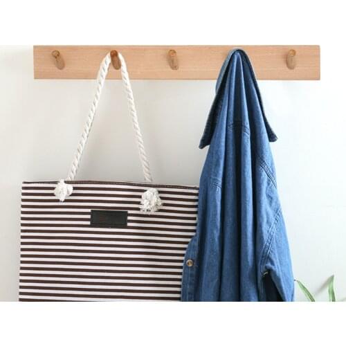 50LB Wall Mount Wooden Coat Rack 3/4/5 Pegs Entryway Hook Punch-Free Towel Hanger