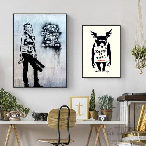 Banksy Keep Real Artwork Posters And Prints Wall Art Canvas Painting For Living Room Decoration Home Decor Unframed Quadros