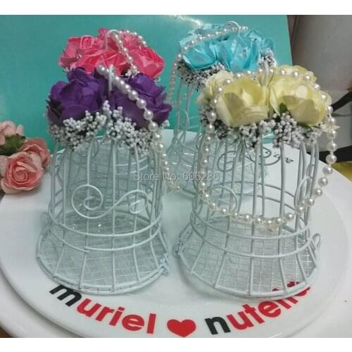 Wholesale 120pcs/lot bird cage bells with flowers decorations for wedding favors sweet box iron candy box