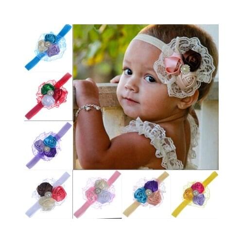 Girls Headwear Hair Bands Lace mix Rose Baby Flower headbands Children Hair Accessories Baby Headdress Kids Hair Band 6 colors