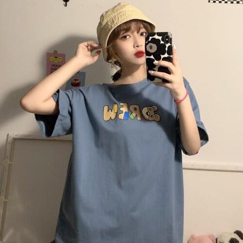 Simple and loose short-sleeved T-shirts street fashion trend good match with personality cartoon cute patt