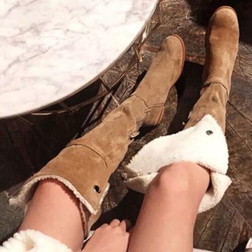 MKKHOU Over-the-knee Boots Women 2020 New Winter Suede Round Head Belt Buckle With Velvet Warm Thigh Villus Boots Snow Boots