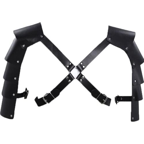 Sexy gogo performance clothing Black strap shoulder armor bar male DS costume muscle man stage wear armors