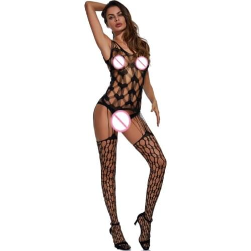 Sexy Lingerie Strapped Hollow Bodystocking Erotic Fishnet Love Pattern Underwear Lenceria Bodysuit Open Crotch Sex Body
