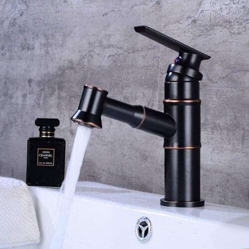 Basin Faucets Pull Out Golden Bathroom Sink Crane Copper Black Sink Mixer Taps Hot and Cold Deck Mounted Antique Bathroom Faucet