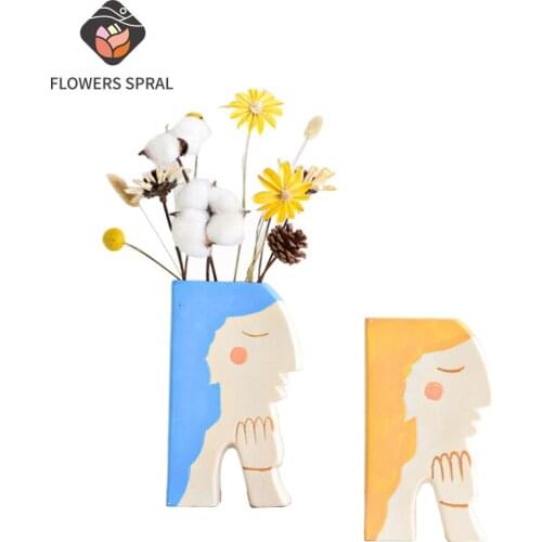 Modern Home Decoration Vase Simple Art Living Room Room Decoration Flower Arrangement Ceramic Imitation Human Face Vase