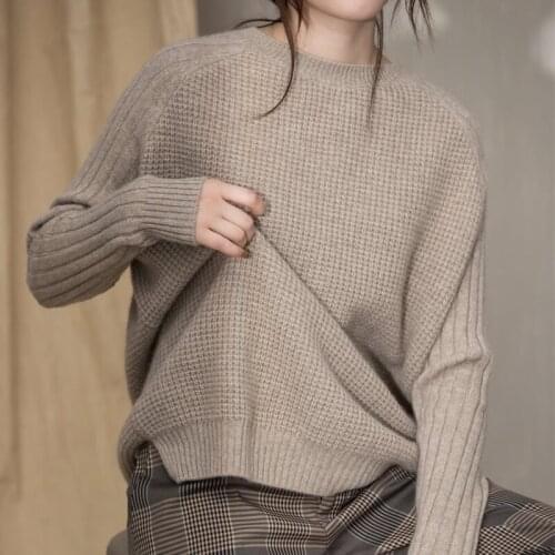 Womens winter sweater high quality round collar long sleeve loose casual knitted pullover cashmere sweater women